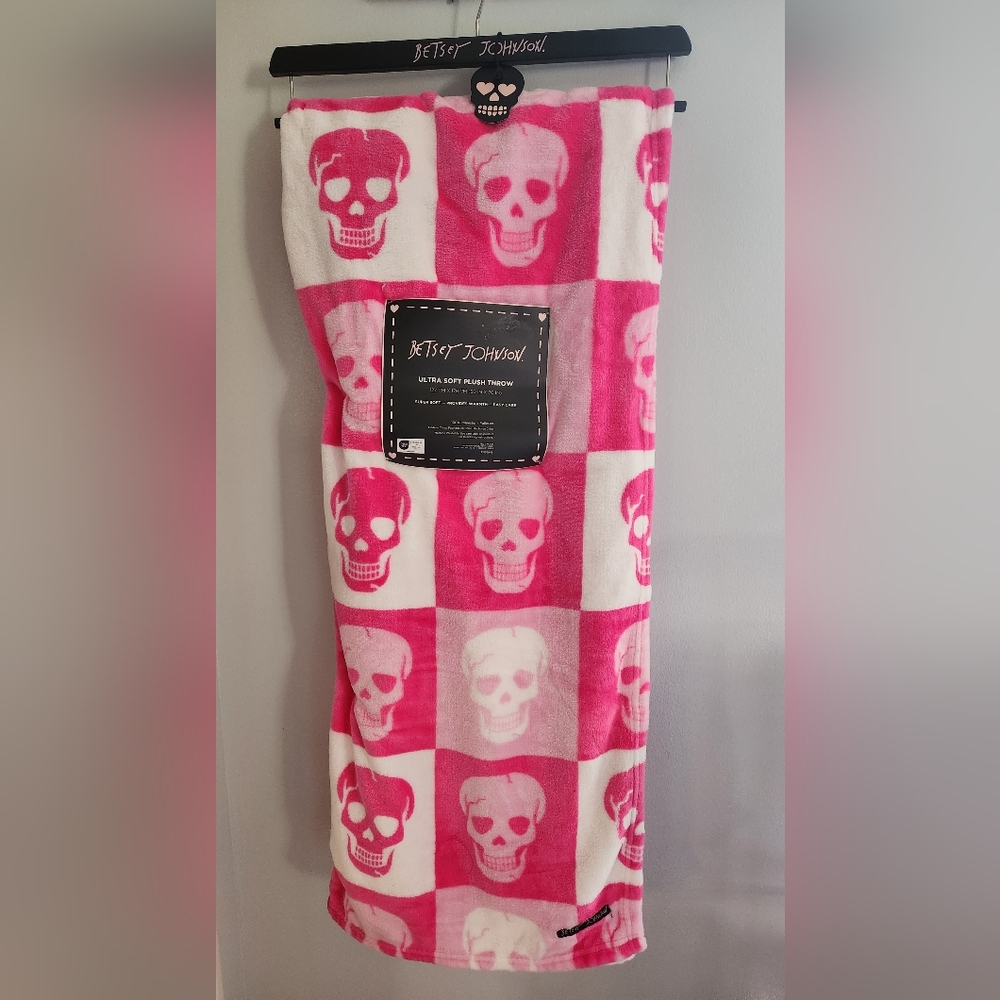 Betsey Johnson Pink Skull Throw Blanket